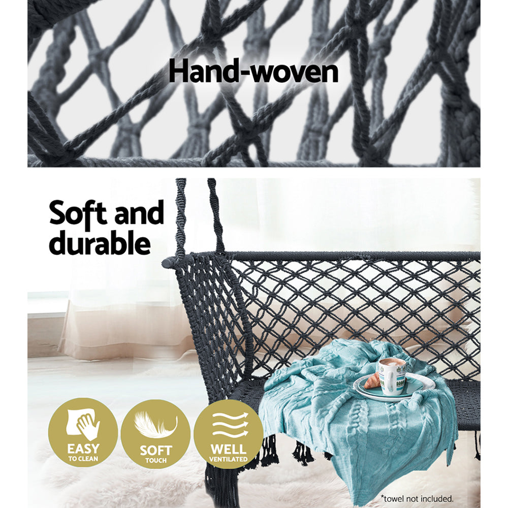 2 Seater Hanging Swing Chair Hammock - Grey - Homecoze