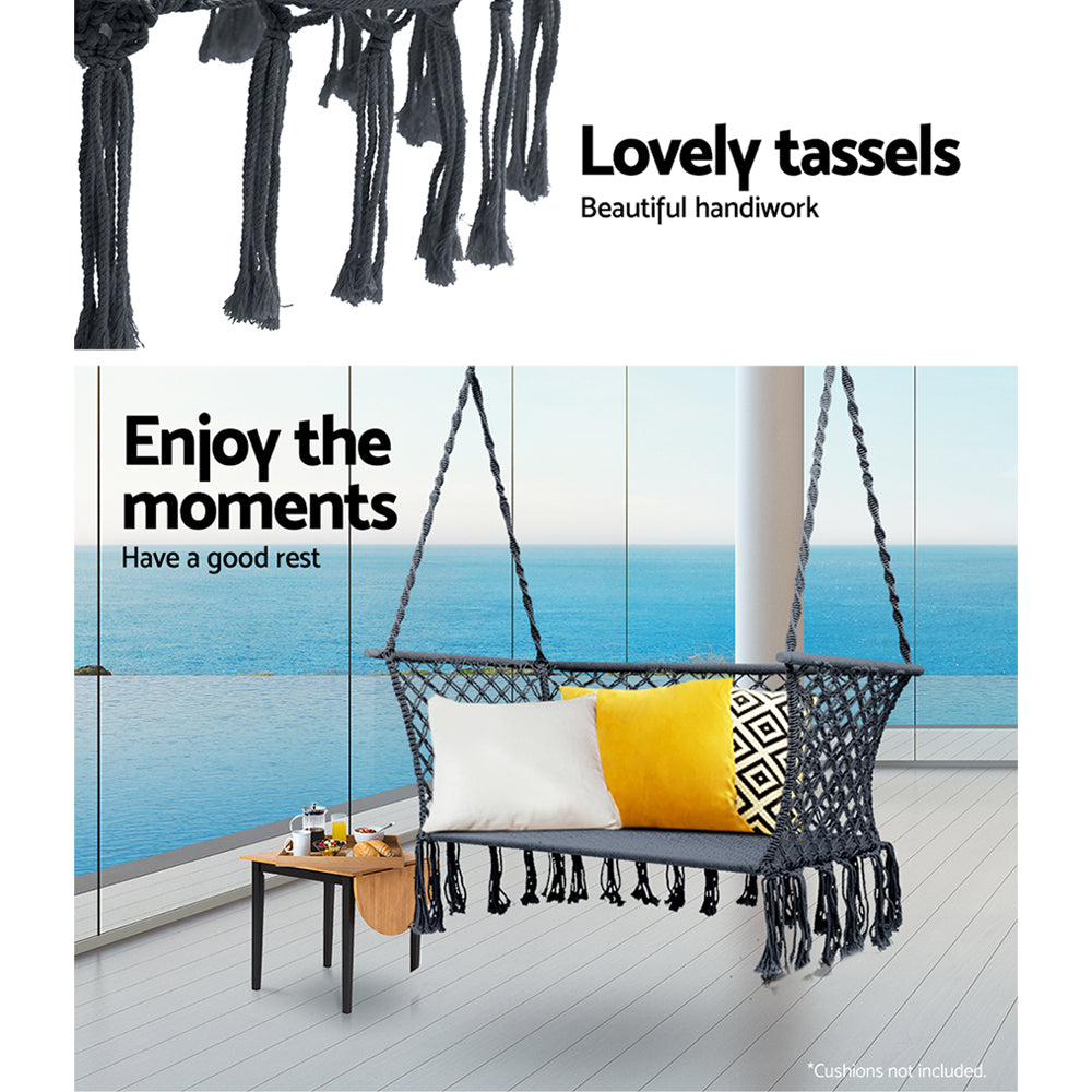 2 Seater Hanging Swing Chair Hammock - Grey - Homecoze