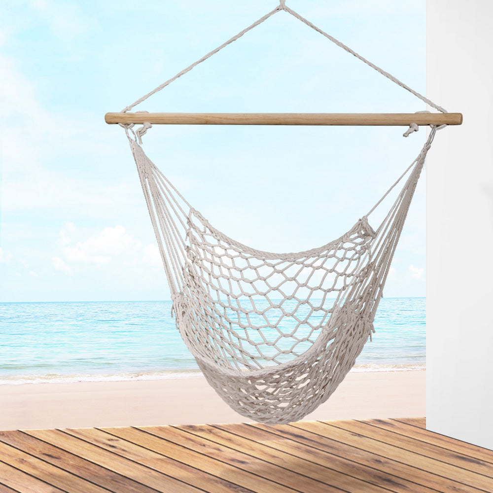 Woven Cotton Rope Hammock Chair Indoor or Outdoor - Cream Homecoze