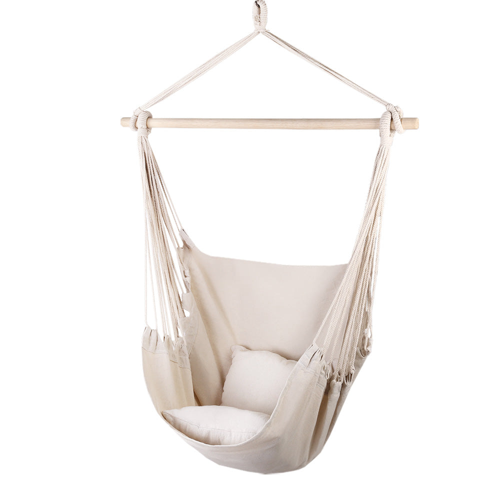 Hanging Cushioned Swing Chair Hammock - Cream - Homecoze