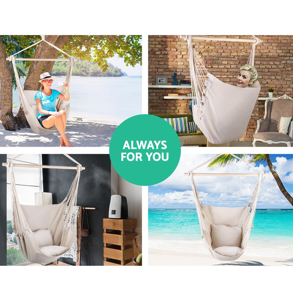 Hanging Cushioned Swing Chair Hammock - Cream - Homecoze
