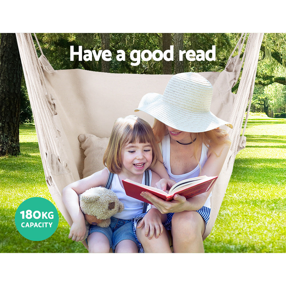 Hanging Cushioned Swing Chair Hammock - Cream - Homecoze
