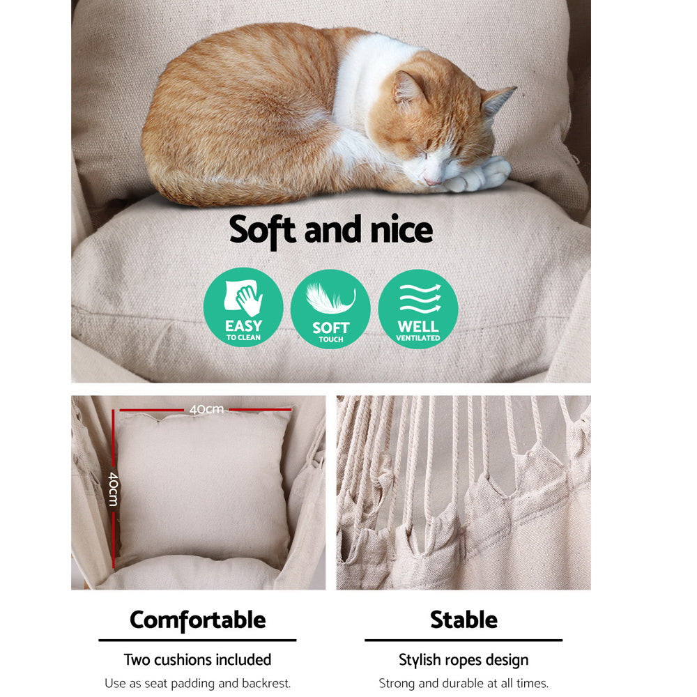 Hanging Cushioned Swing Chair Hammock - Cream - Homecoze