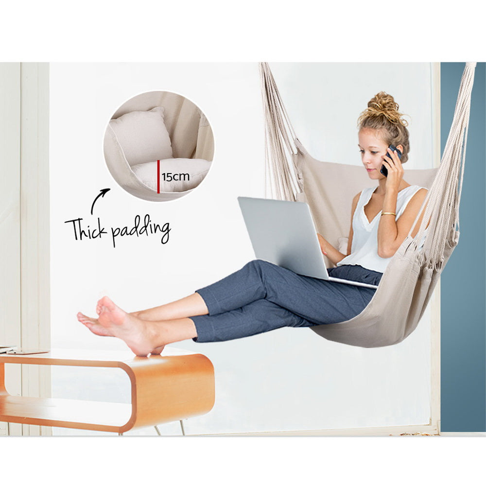 Hanging Cushioned Swing Chair Hammock - Cream - Homecoze