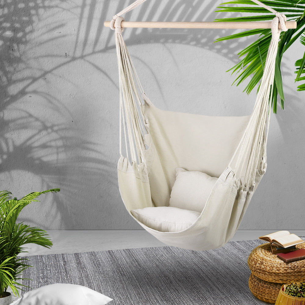 Hanging Cushioned Swing Chair Hammock - Cream - Homecoze