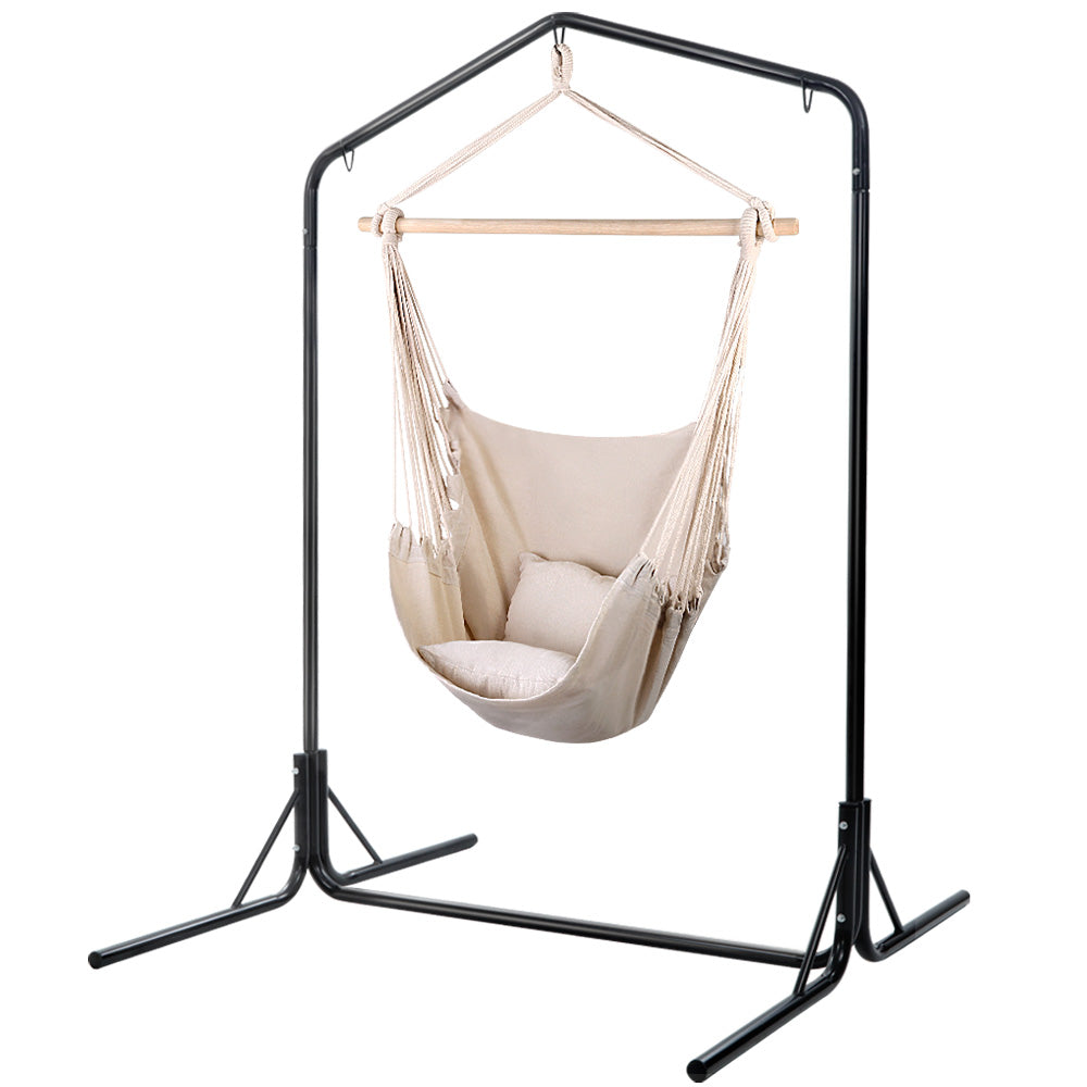 Cushioned Swing Chair Hammock with Heavy Duty Steel Frame - Cream Homecoze