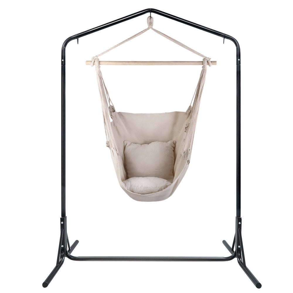 Cushioned Swing Chair Hammock with Heavy Duty Steel Frame - Cream Homecoze