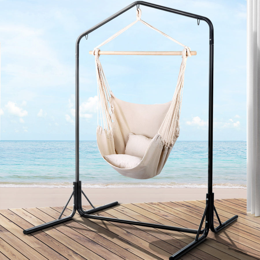 Cushioned Swing Chair Hammock with Heavy Duty Steel Frame - Cream Homecoze