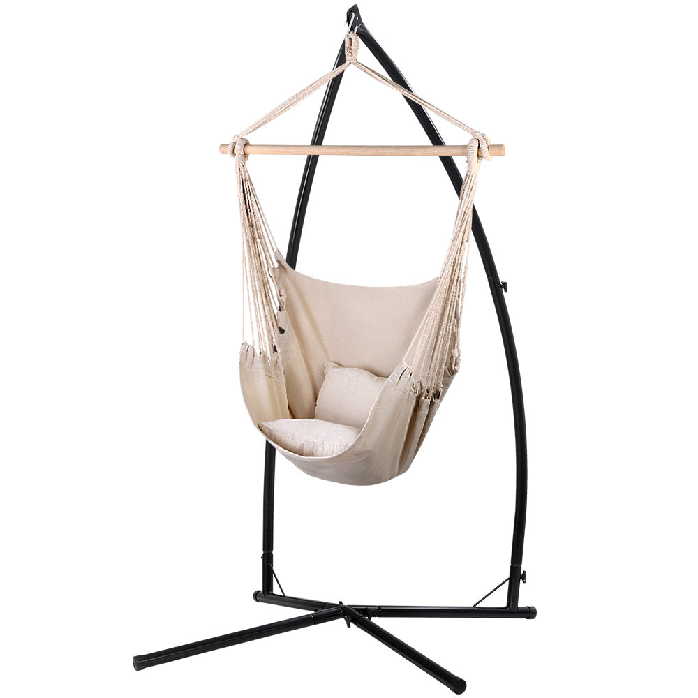 Hanging Cushioned Swing Chair Hammock with Steel Frame - Cream Homecoze