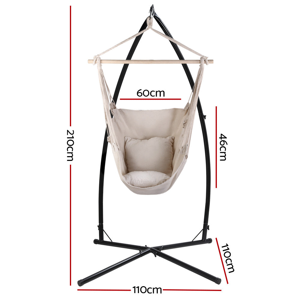 Hanging Cushioned Swing Chair Hammock with Steel Frame - Cream Homecoze