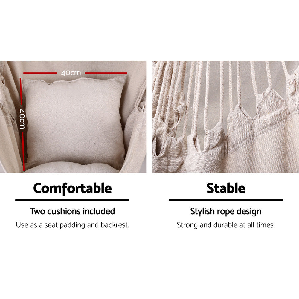Hanging Cushioned Swing Chair Hammock with Steel Frame - Cream Homecoze