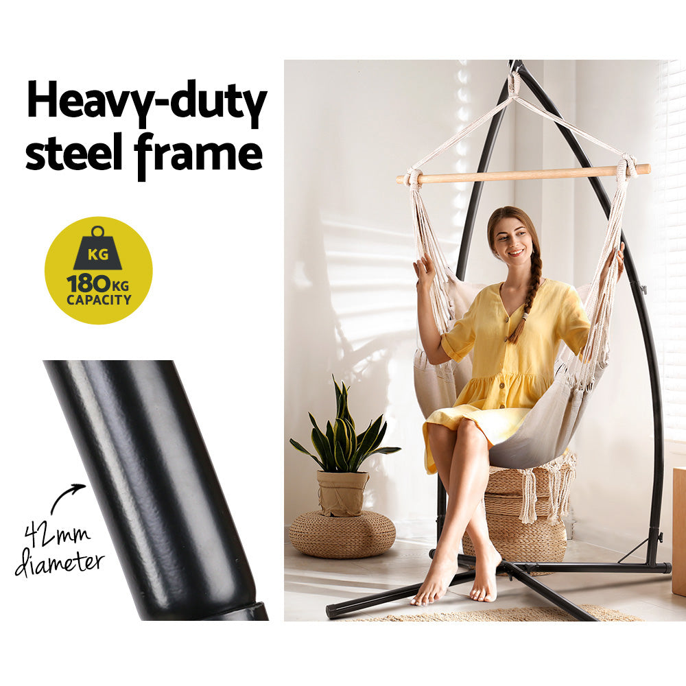 Hanging Cushioned Swing Chair Hammock with Steel Frame - Cream Homecoze