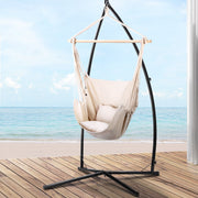 Hanging Cushioned Swing Chair Hammock with Steel Frame - Cream Homecoze