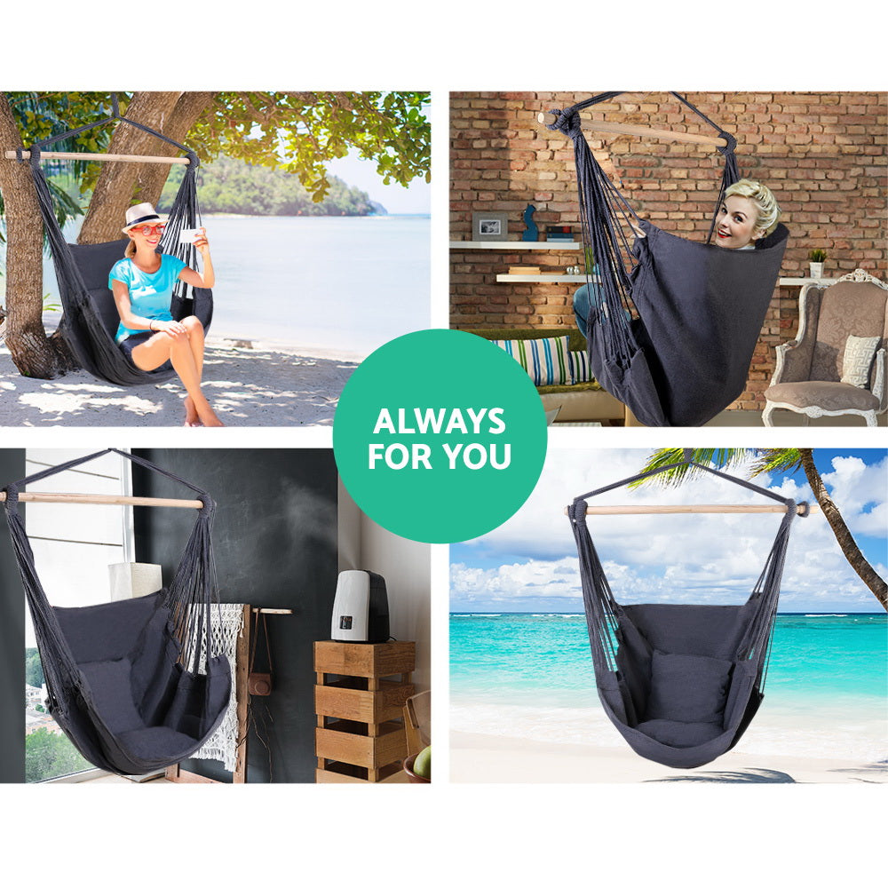 Hanging Cushioned Swing Chair Hammock - Grey - Homecoze