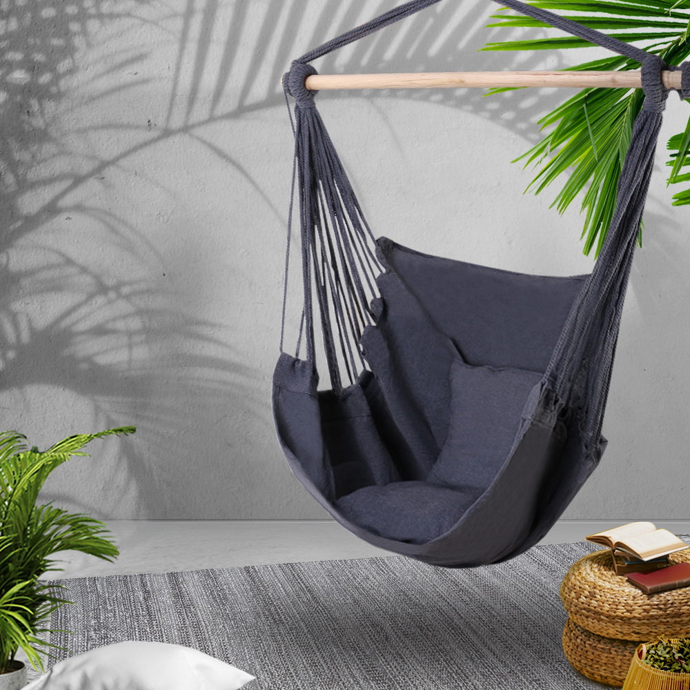 Hanging Cushioned Swing Chair Hammock - Grey - Homecoze
