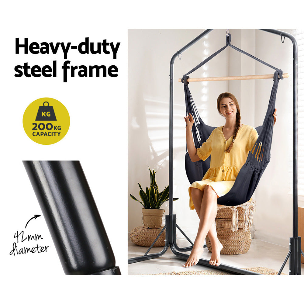Cushioned Swing Chair Hammock with Heavy Duty Steel Frame - Grey Homecoze