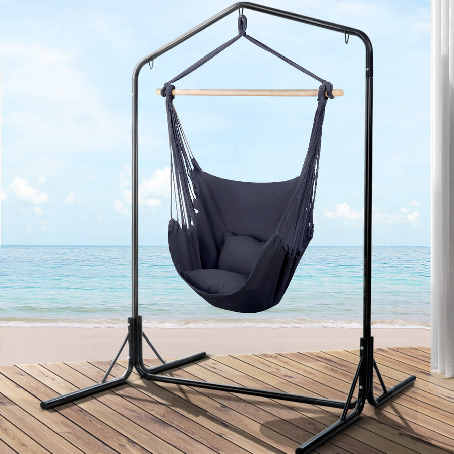 Cushioned Swing Chair Hammock with Heavy Duty Steel Frame - Grey Homecoze