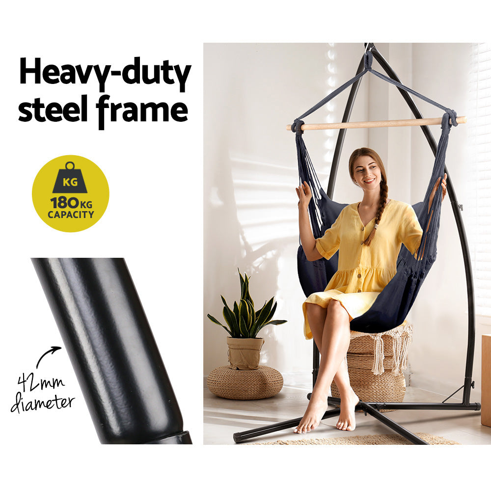 Hanging Cushioned Swing Chair Hammock with Steel Frame - Grey Homecoze