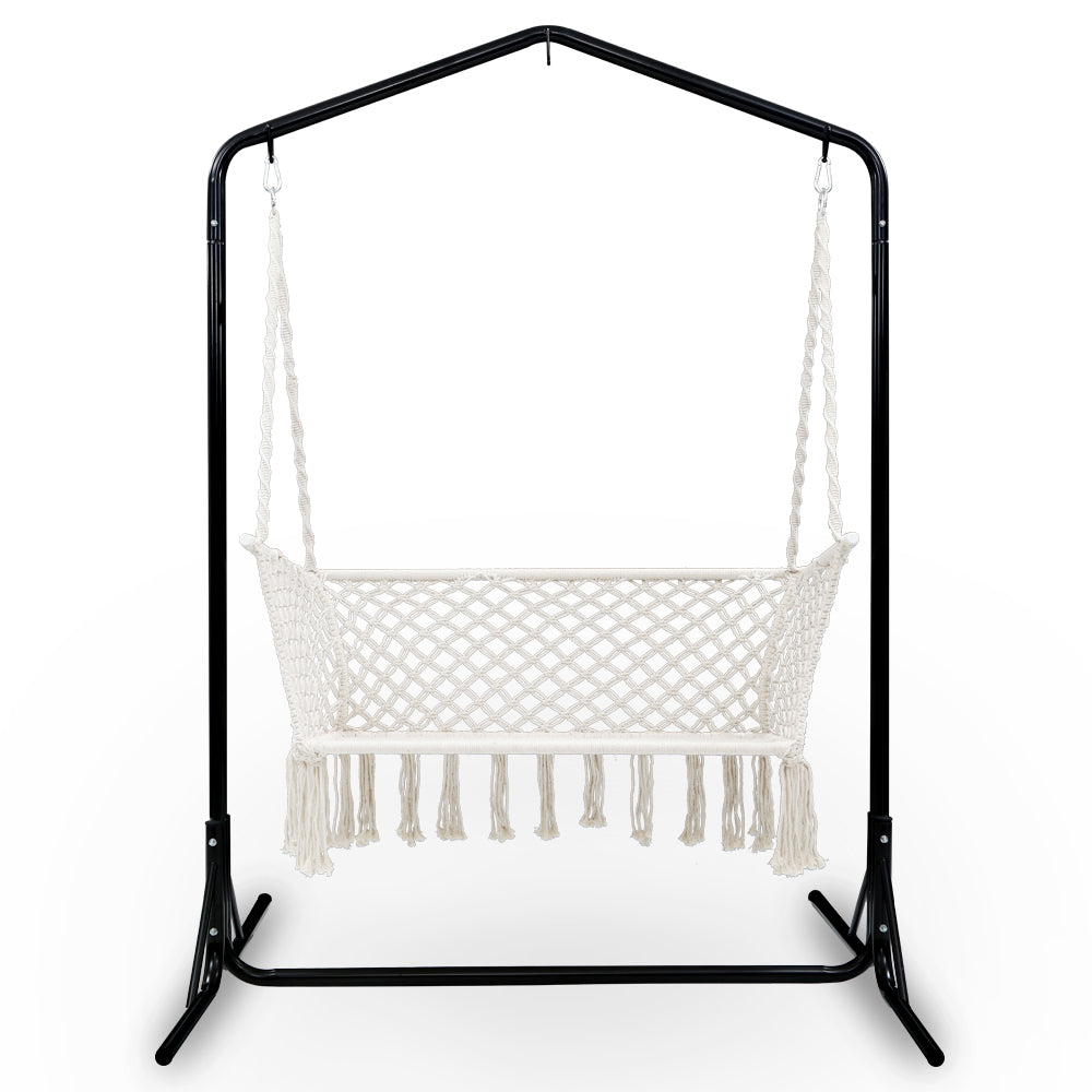2 Seater Hanging Swing Chair Hammock with Steel Frame - Cream Homecoze