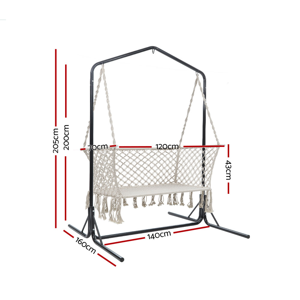 2 Seater Hanging Swing Chair Hammock with Steel Frame - Cream Homecoze