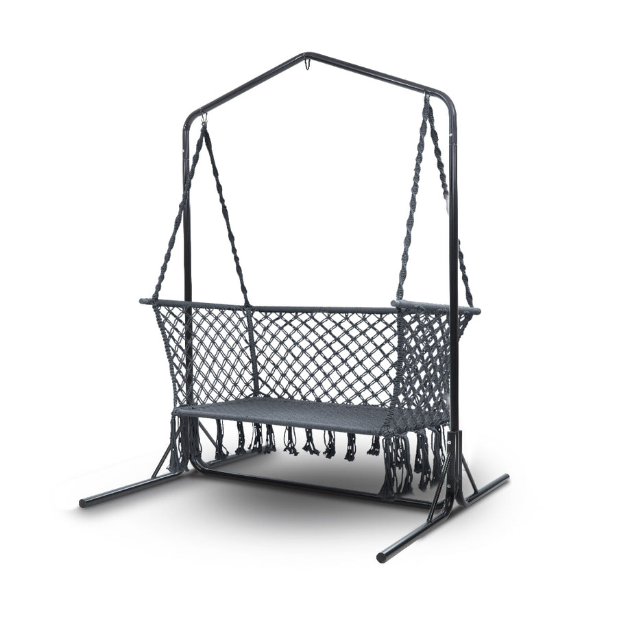 2 Seater Hanging Swing Chair Hammock with Steel Frame - Grey Homecoze