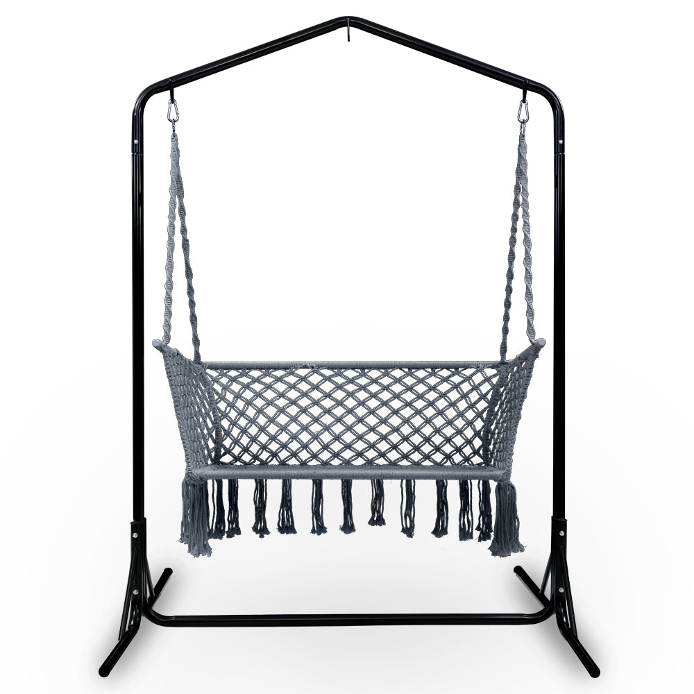 2 Seater Hanging Swing Chair Hammock with Steel Frame - Grey Homecoze