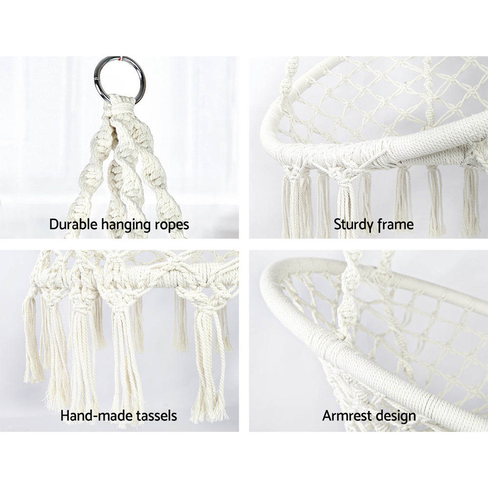 Hanging Woven Swing Chair Hammock - Cream - Homecoze