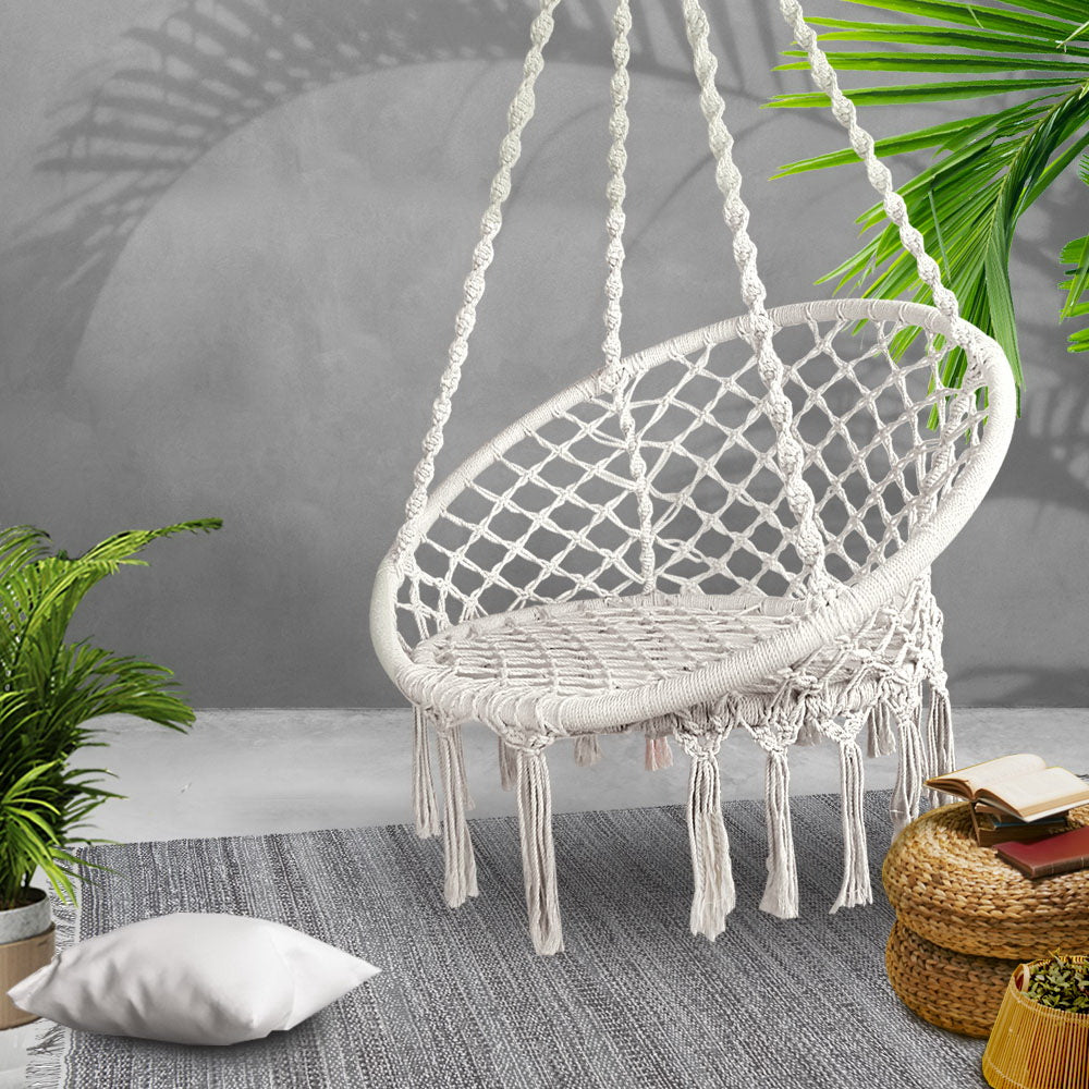 Hanging Woven Swing Chair Hammock - Cream Homecoze
