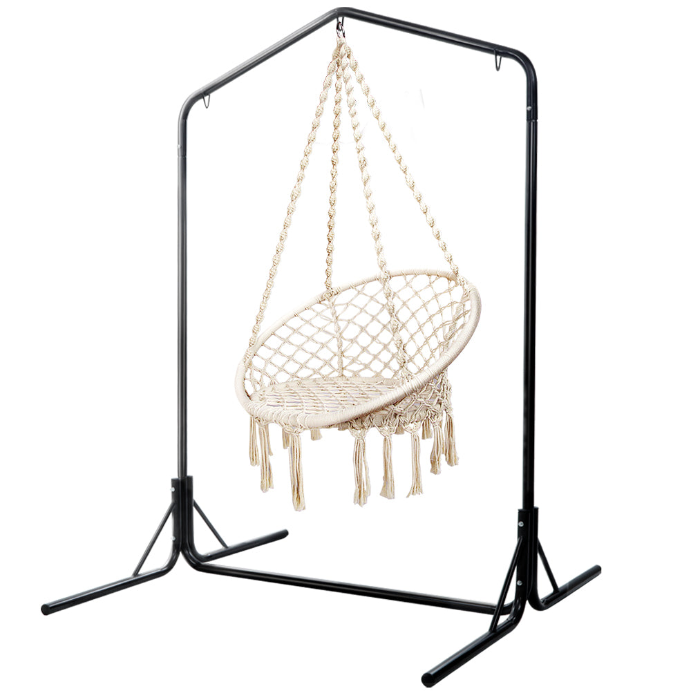 Hanging Woven Swing Chair Hammock with Heavy Duty Steel Frame - Cream Homecoze