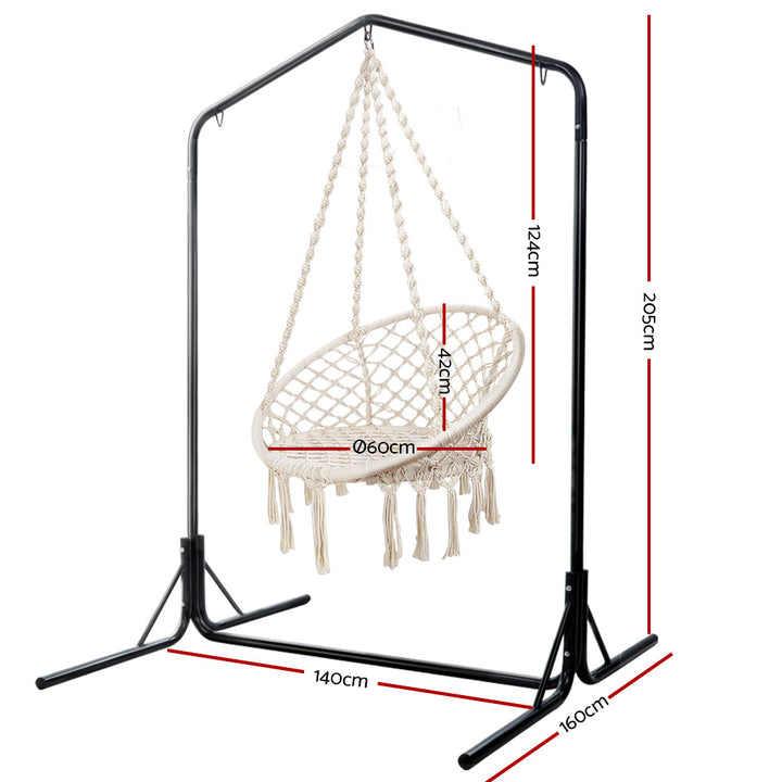 Hanging Woven Swing Chair Hammock with Heavy Duty Steel Frame - Cream Homecoze