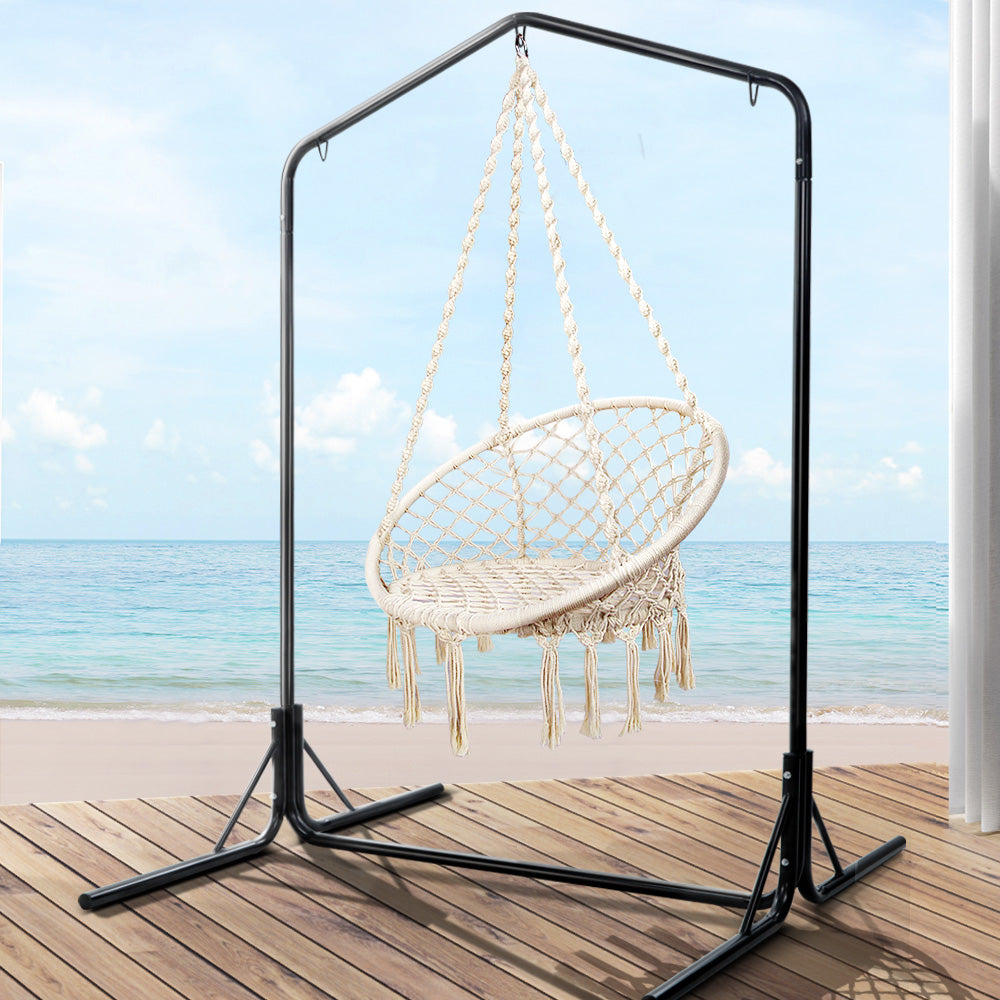 Hanging Woven Swing Chair Hammock with Heavy Duty Steel Frame - Cream Homecoze