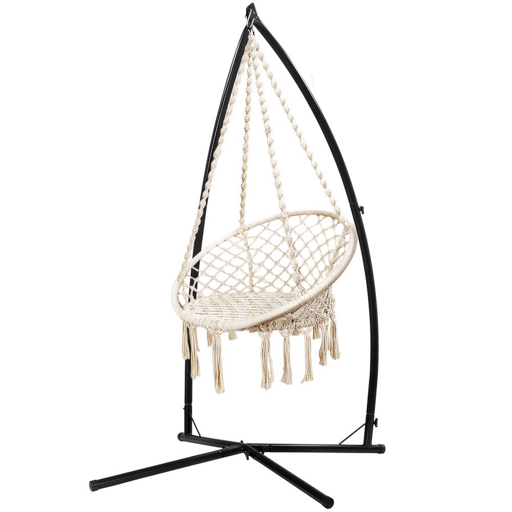 Hanging Woven Swing Chair Hammock with Steel Frame - Cream Homecoze