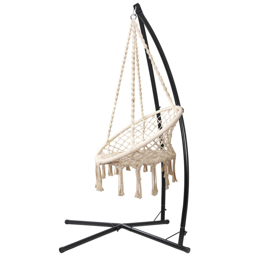 Hanging Woven Swing Chair Hammock with Steel Frame - Cream Homecoze