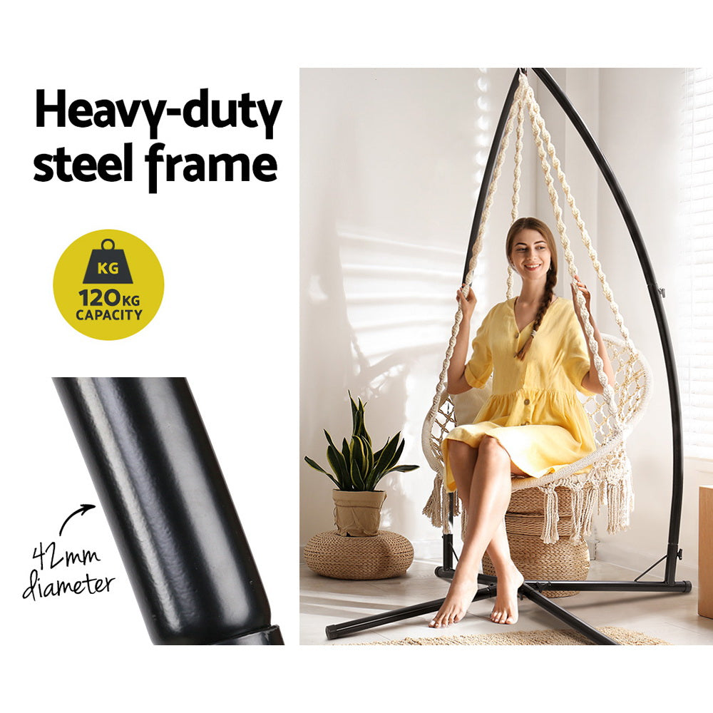 Hanging Woven Swing Chair Hammock with Steel Frame - Cream Homecoze