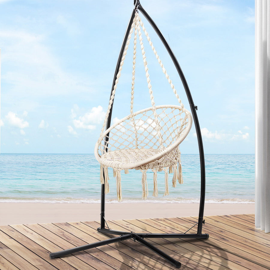 Hanging Woven Swing Chair Hammock with Steel Frame - Cream Homecoze