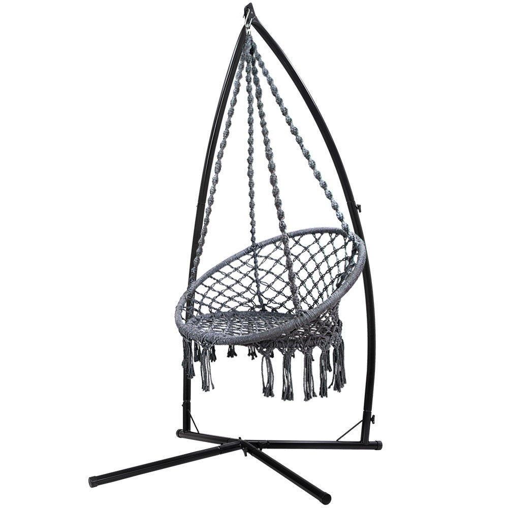 Hanging Woven Swing Chair Hammock with Steel Frame - Grey Homecoze