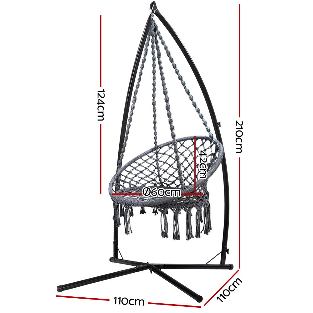 Hanging Woven Swing Chair Hammock with Steel Frame - Grey Homecoze