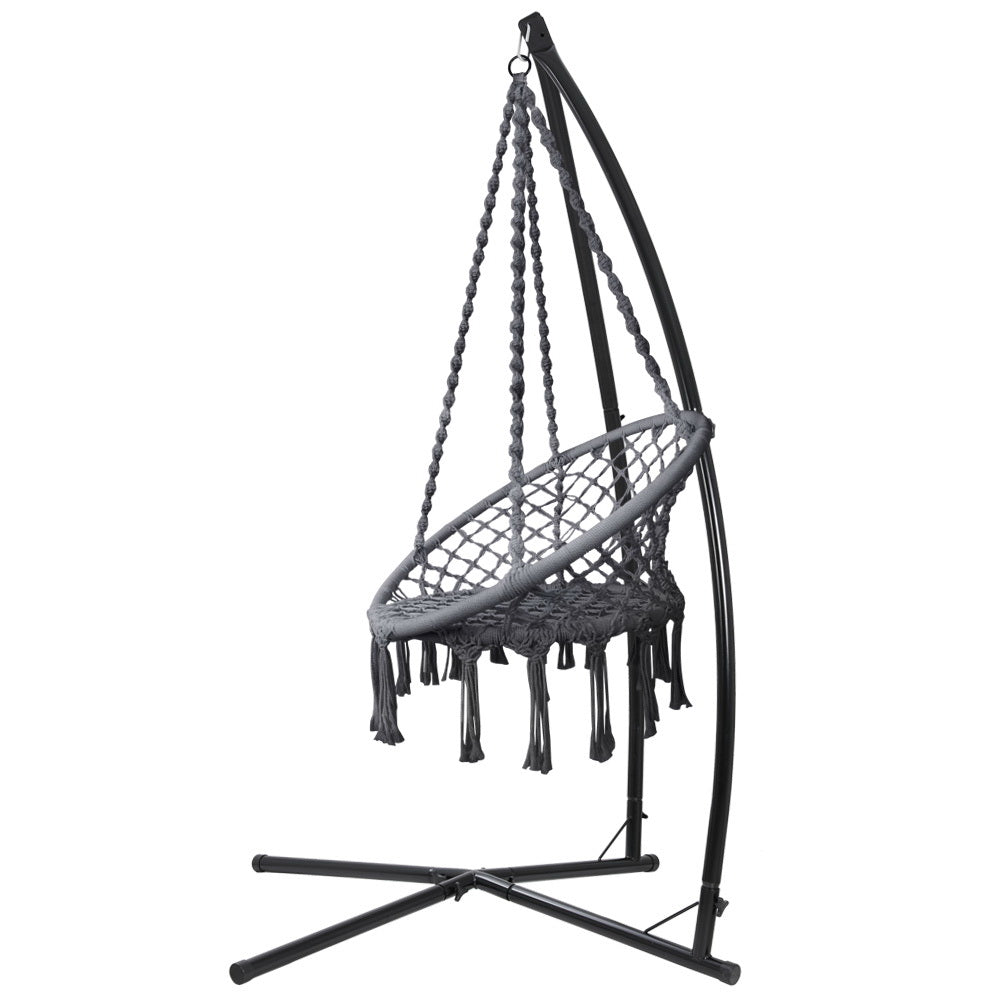 Hanging Woven Swing Chair Hammock with Steel Frame - Grey Homecoze