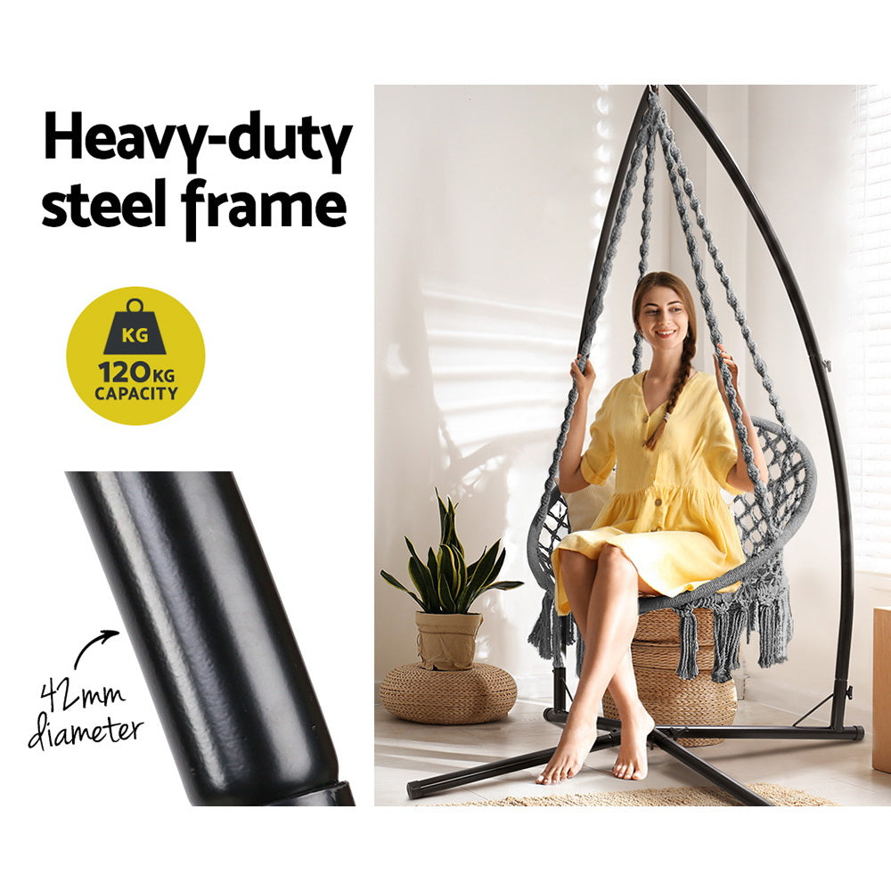 Hanging Woven Swing Chair Hammock with Steel Frame - Grey Homecoze