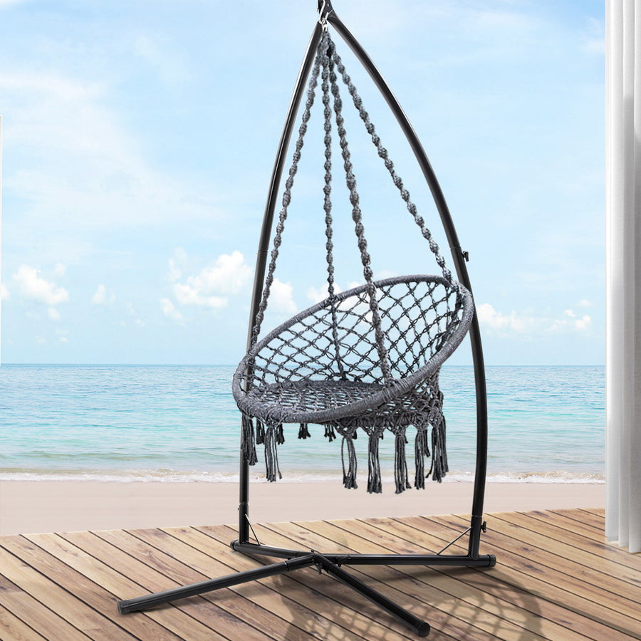 Hanging Woven Swing Chair Hammock with Steel Frame - Grey Homecoze