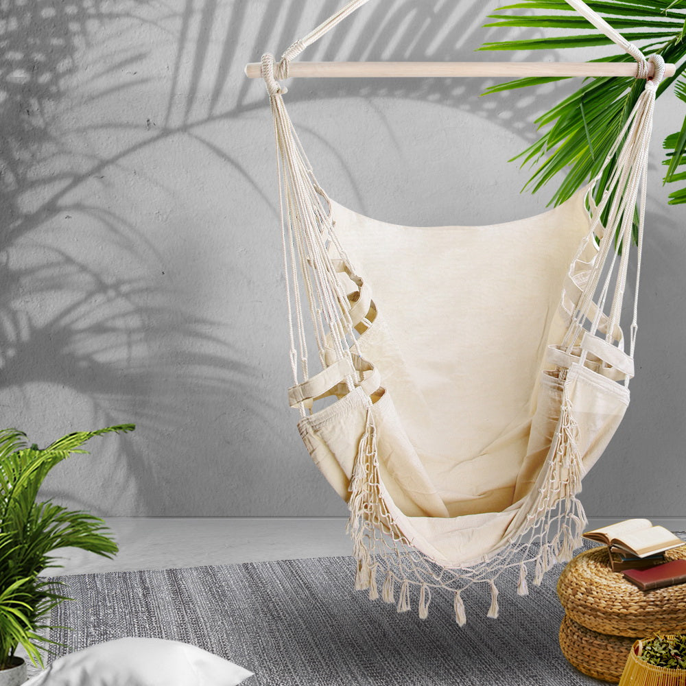 Hanging Swing Chair Hammock - Cream - Homecoze