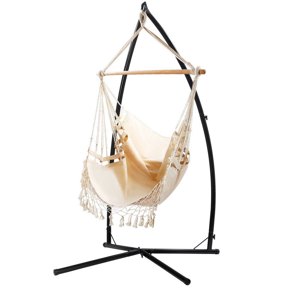 Hanging Swing Chair Hammock with Steel Stand - Beige Homecoze