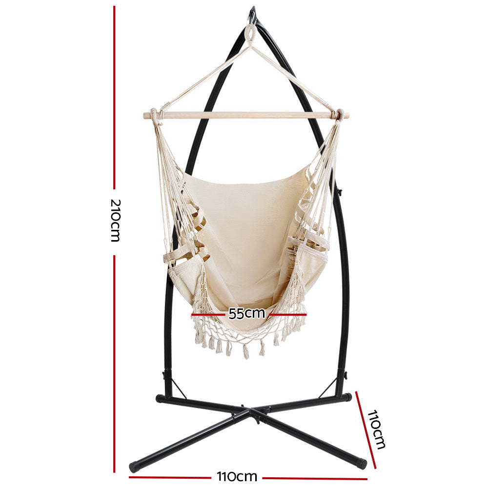 Hanging Swing Chair Hammock with Steel Stand - Beige Homecoze
