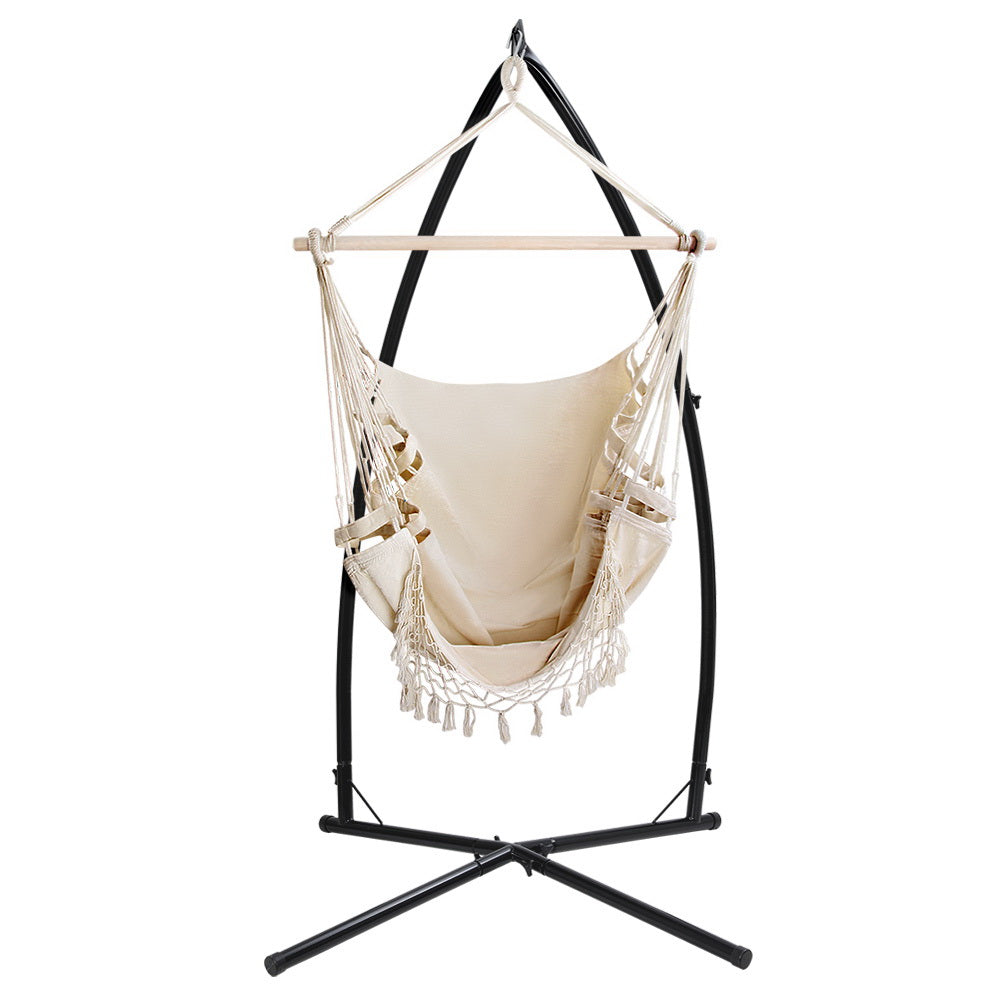 Hanging Swing Chair Hammock with Steel Stand - Beige Homecoze