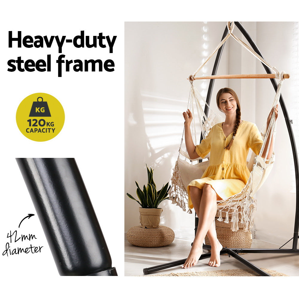 Hanging Swing Chair Hammock with Steel Stand - Beige Homecoze
