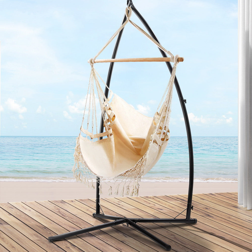 Hanging Swing Chair Hammock with Steel Stand - Beige Homecoze