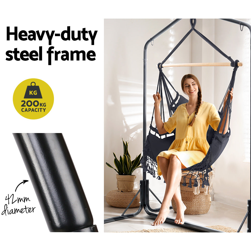 Hanging Swing Chair Hammock with Heavy Duty Steel Stand - Grey Homecoze