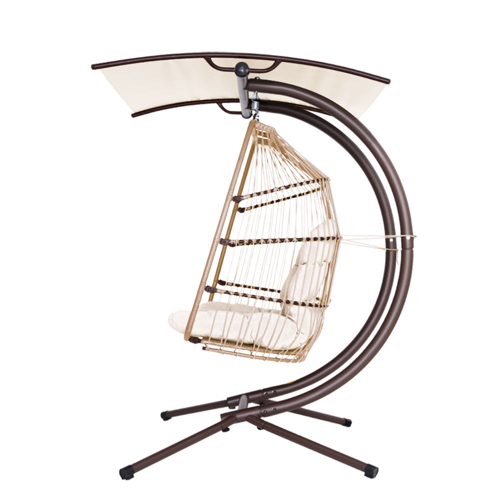 2 Seater Hanging Wicker Swing Chair Lounge - Latte - Homecoze