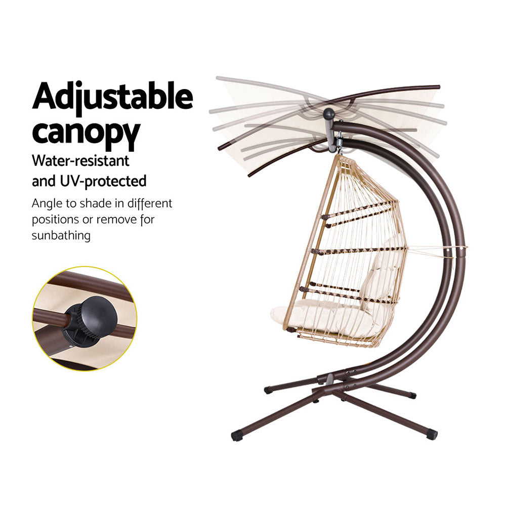 2 Seater Hanging Wicker Swing Chair Lounge - Latte - Homecoze