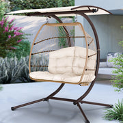 2 Seater Hanging Wicker Swing Chair Lounge - Latte - Homecoze
